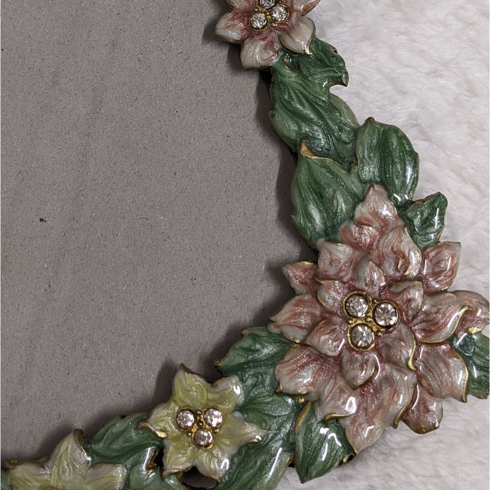Vintage Enameled Floral Photo Frame w/ Dragonfly & Rhinestone Accents - Picture 9 of 9